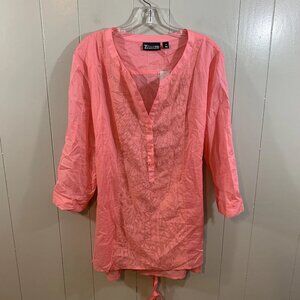 7th Avenue New York & Co Pink 3/4 Sleeve Button V Neck Tie Career Top XL NEW